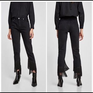 Zara Fringe Black High Waisted denim